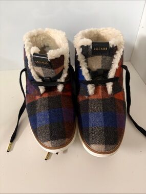 Cole Haan Kids Plaid Sherpa-Lined Ankle Boots in Blue, Brown, Black, Cream